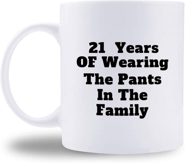 21st Anniversary Gifts - 21st Wedding Anniversary Gifts for Couple, 21 Year Anniversary Gifts 11oz Funny Coffee Mug for Couples, Husband, Hubby, Wife, Wifey, Her, Him, wearing the pants