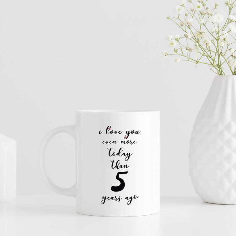 5th Anniversary Gifts - 5th Wedding Anniversary Gifts for Couple, 5 Year Anniversary Gifts 11oz Funny Coffee Mug for Couples, Husband, Hubby, Wife, Wifey, Her, Him, I Love You Even More