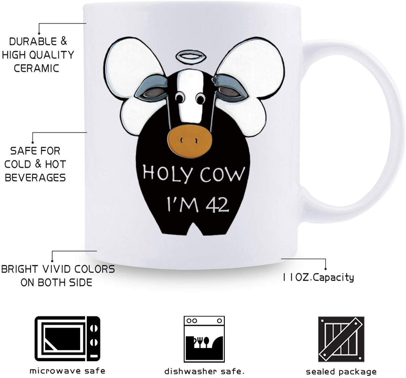 42nd Birthday Gifts for Women - 1977 Birthday Gifts for Women, 42 Years Old Birthday Gifts Coffee Mug for Mom, Wife, Friend, Sister, Her, Colleague, Coworker, HOLY COW MUG - 11oz