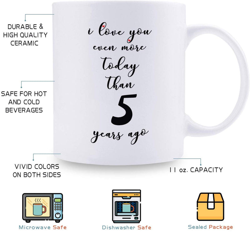 5th Anniversary Gifts - 5th Wedding Anniversary Gifts for Couple, 5 Year Anniversary Gifts 11oz Funny Coffee Mug for Couples, Husband, Hubby, Wife, Wifey, Her, Him, I Love You Even More