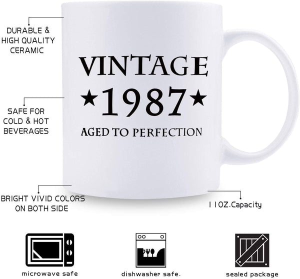 32nd Birthday Gifts for Women - 1987 Birthday Gifts for Women, 32 Years Old Birthday Gifts Coffee Mug for Mom, Wife, Friend, Sister, Her, Colleague, Coworker - 11oz
