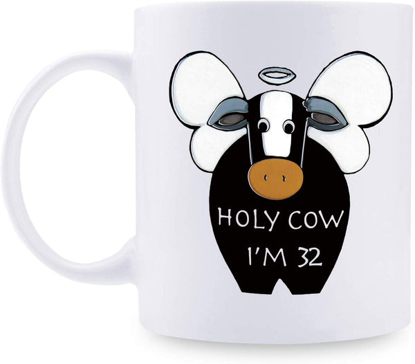 32nd Birthday Gifts for Women - 1987 Birthday Gifts for Women, 32 Years Old Birthday Gifts Coffee Mug for Mom, Wife, Friend, Sister, Her, Colleague, Coworker, HOLY COW MUG - 11oz