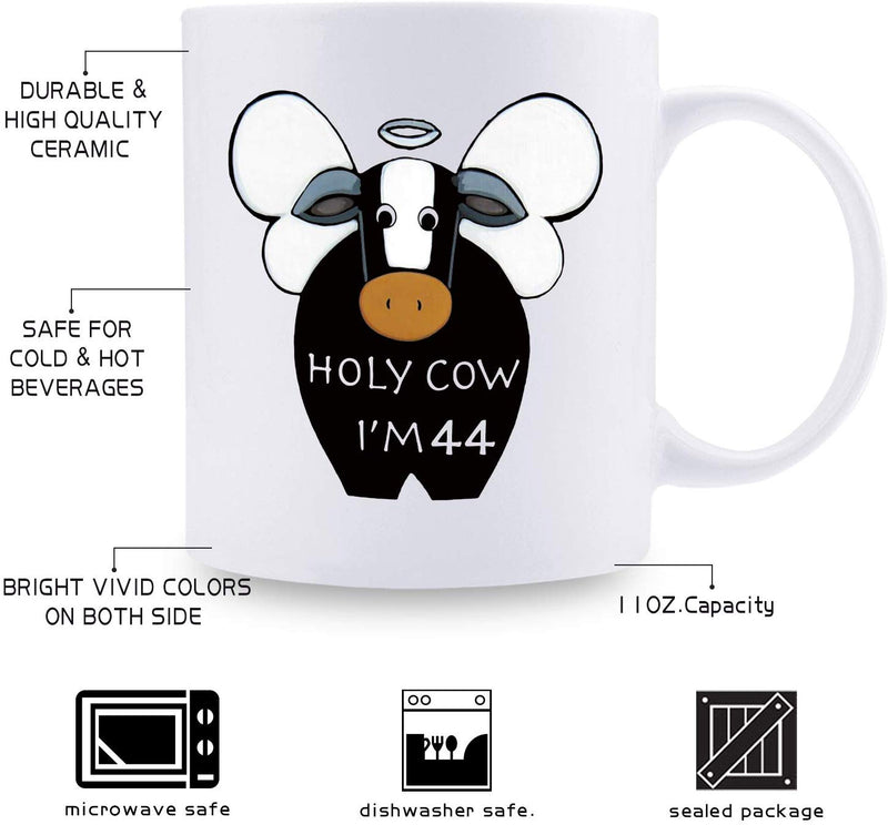 44th Birthday Gifts for Women - 1975 Birthday Gifts for Women, 44 Years Old Birthday Gifts Coffee Mug for Mom, Wife, Friend, Sister, Her, Colleague, Coworker, HOLY COW MUG - 11oz