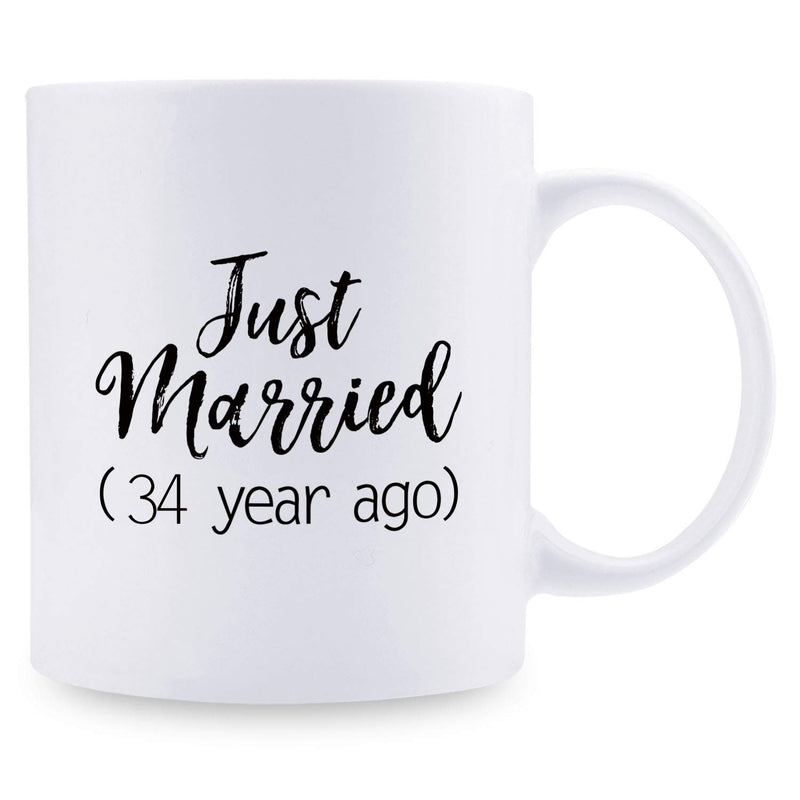 34th Anniversary Gifts - 34th Wedding Anniversary Gifts for Couple, 34 Year Anniversary Gifts 11oz Funny Coffee Mug for Couples, Husband, Hubby, Wife, Wifey, Her, Him, just married