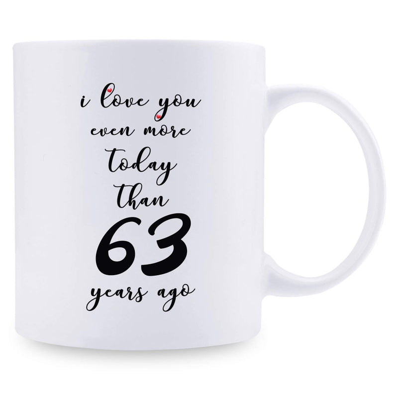 63rd Anniversary Gifts - 63rd Wedding Anniversary Gifts for Couple, 63 Year Anniversary Gifts 11oz Funny Coffee Mug for Couples, Husband, Hubby, Wife, Wifey, Her, Him, I Love You Even More