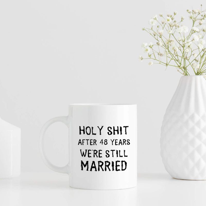 48th Anniversary Gifts - 48th Wedding Anniversary Gifts for Couple, 48 Year Anniversary Gifts 11oz Funny Coffee Mug for Couples, Husband, Hubby, Wife, Wifey, Her, Him, holy shit