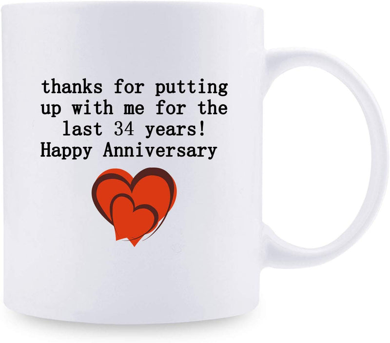 34th Anniversary Gifts - 34th Wedding Anniversary Gifts for Couple, 34 Year Anniversary Gifts 11oz Funny Coffee Mug for Couples, Husband, Hubby, Wife, Wifey, Her, Him, putting up with me