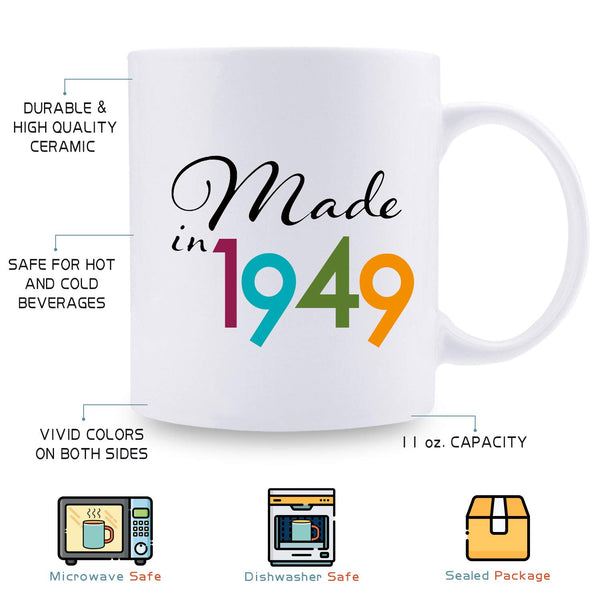 70th Birthday Gifts for Men - 1949 Birthday Gifts for Men, 70 Years Old Birthday Gifts Coffee Mug for Dad, Husband, Friend, Brother, Him, Colleague, Coworker - 11oz