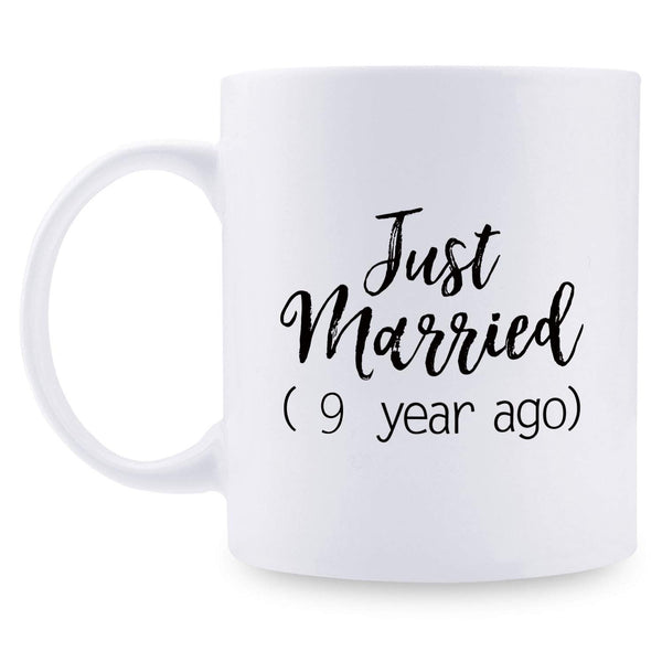 9th Anniversary Gifts - 9th Wedding Anniversary Gifts for Couple, 9 Year Anniversary Gifts 11oz Funny Coffee Mug for Couples, Husband, Hubby, Wife, Wifey, Her, Him, just married