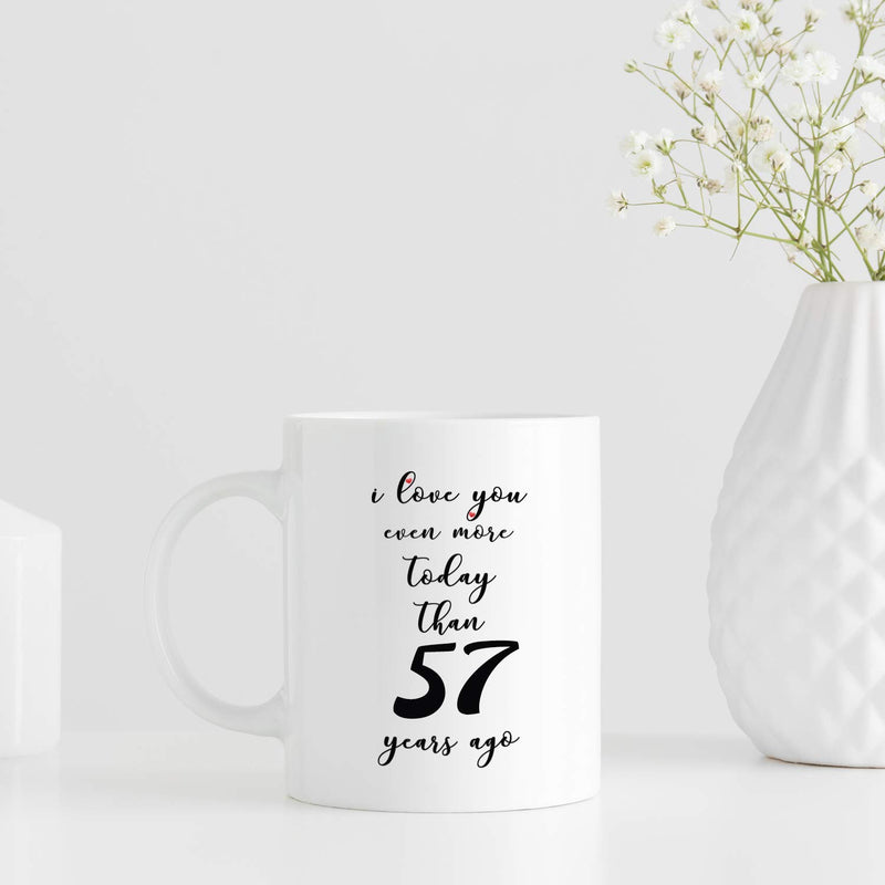 57th Anniversary Gifts - 57th Wedding Anniversary Gifts for Couple, 57 Year Anniversary Gifts 11oz Funny Coffee Mug for Couples, Husband, Hubby, Wife, Wifey, Her, Him, I Love You Even More