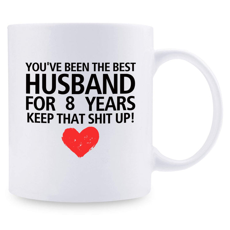 8th Anniversary Gifts - 8th Wedding Anniversary Gifts for Couple, 8 Year Anniversary Gifts 11oz Funny Coffee Mug for Husband, Hubby, Him, best husband