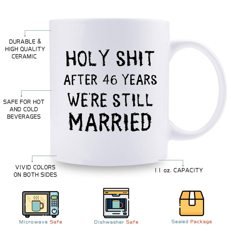 46th Anniversary Gifts - 46th Wedding Anniversary Gifts for Couple, 46 Year Anniversary Gifts 11oz Funny Coffee Mug for Couples, Husband, Hubby, Wife, Wifey, Her, Him, holy shit
