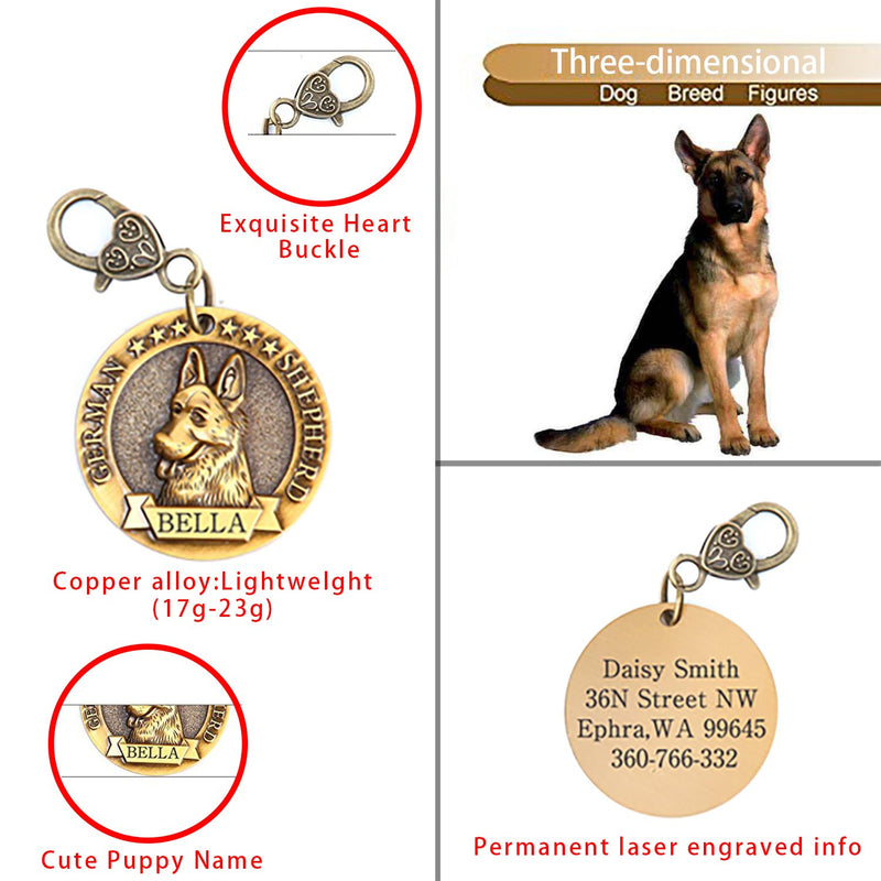 Chicdog Personalized Dog Tags for Dogs Engraved, Pet ID Tags with Name and Phone Number.Copper Alloy Embossed Pet Tag with Holder for Small Medium Large Dogs