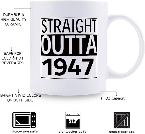 72nd Birthday Gifts for Men - 1947 Birthday Gifts for Men, 72 Years Old Birthday Gifts Coffee Mug for Dad, Husband, Friend, Brother, Him, Colleague, Coworker - 11oz
