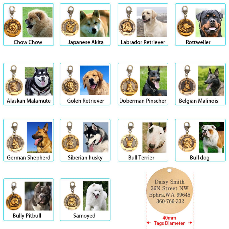 Chicdog Personalized Dog Tags for Dogs Engraved, Pet ID Tags with Name and Phone Number.Copper Alloy Embossed Pet Tag with Holder for Small Medium Large Dogs