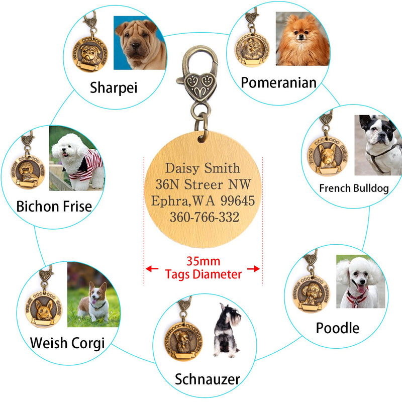 Chicdog Personalized Dog Tags for Dogs Engraved, Pet ID Tags with Name and Phone Number.Copper Alloy Embossed Pet Tag with Holder for Small Medium Large Dogs
