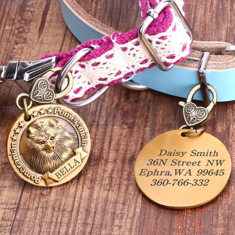 Chicdog Personalized Dog Tags for Dogs Engraved, Pet ID Tags with Name and Phone Number.Copper Alloy Embossed Pet Tag with Holder for Small Medium Large Dogs